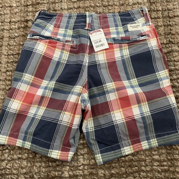 Abercrombie & Fitch Plaid Shorts Heavy Cotton Button Fly Blue Size 28 NEW - Picture 3 of 7